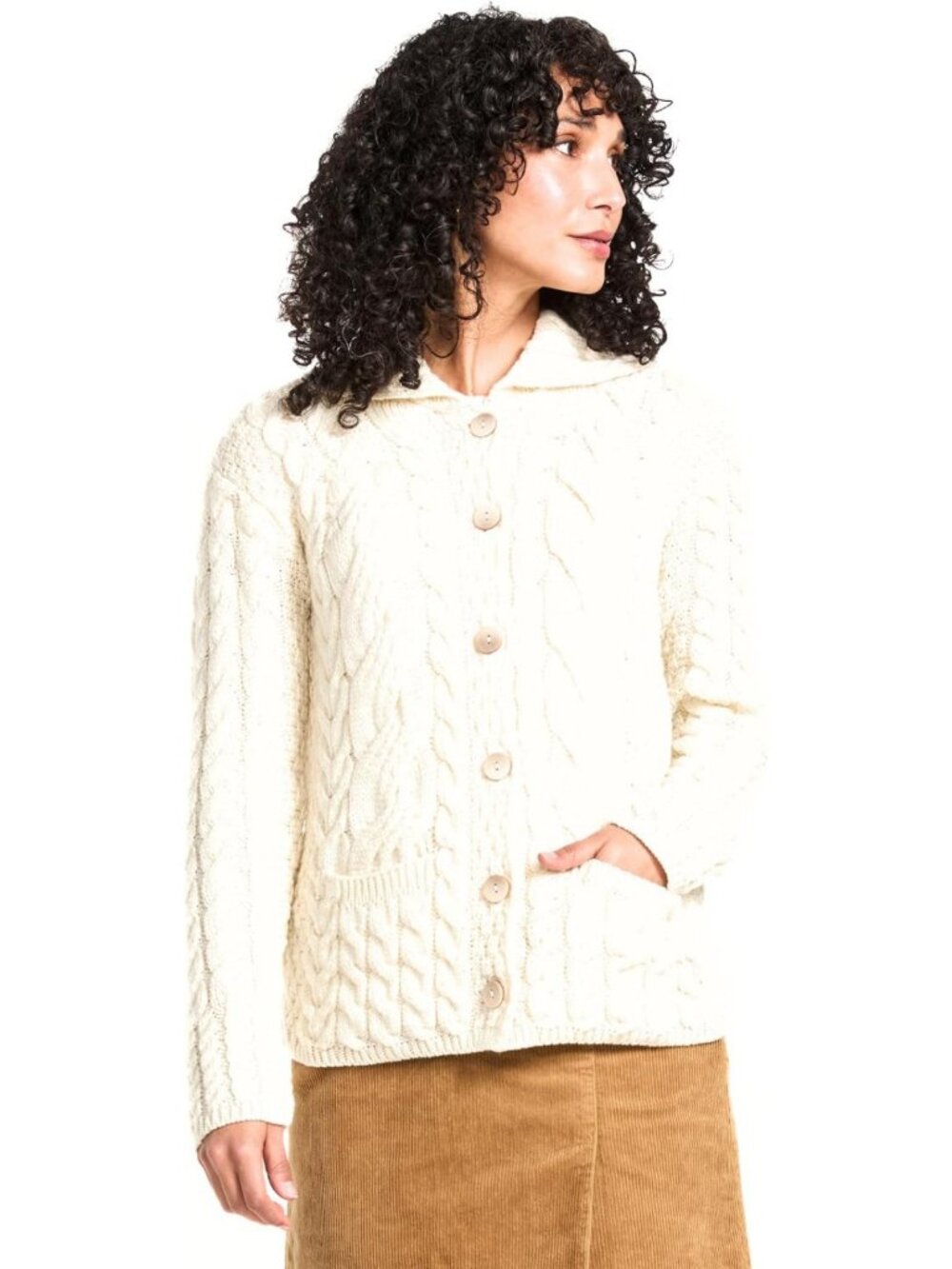 Cozy Buttoned Cabled Cardigan for Women - Stylish Knitwear, Size L